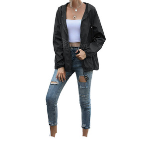 <b>Top</b> Women's Lightweight Hooded Windproof Jacket Full Sleeve <b>Zipper</b> Front Casual Spring Outwear with Side Pockets - Product Image 5
