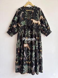 Vestido Midi Vintage con Estampado Floral, Manga Larga, Corte en A, Bolsillos, Algodón, Estilo Boho, Informal, Transpirable, 100% Ropa Casual - Product Image 2