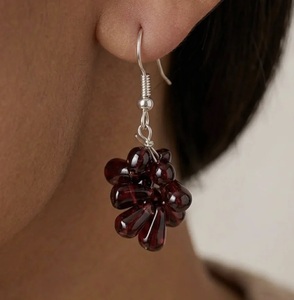 Pendientes Colgantes con Racimo de Piedras Preciosas Entrelazadas, Diseño Floral con Cuentas Hechas a Mano, Moda para Mujer, Aleación con Revestimiento Antideslustre - Product Image 6