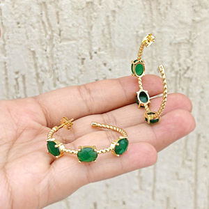 Trendy women <b>hoops</b> checker cut green onyx prong set <b>hoop</b> <b>earrings</b> <b>solid</b> brass 18k gold plated statement jewelry women <b>earring</b> - Product Image 4