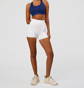 Soutien-gorge de sport sans couture pour femme, style racerback, bleu marine, maintien moyen, couleur unie, col rond, haut de sport OEM ODM - Product Image 2