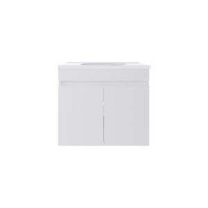 Mobile Bagno Sospeso Bianco Chaux con Doppia Anta, Lavabo in Resina e Due Ripiani, Ampia Soluzione di Stoccaggio - Product Image 3