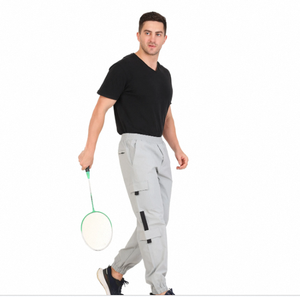 Light Grey 100% Polyester Woven Tapered Fit Casual <b>Trousers</b> with <b>Elastic</b> Waist Breathable & Quick Dry Lightweight for <b>Men</b> - Product Image 1
