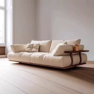 Contemporary Upholstered Teak <b>Sofa</b> with <b>Side</b> <b>table</b> Modern Resort Style Furniture - Product Image 1