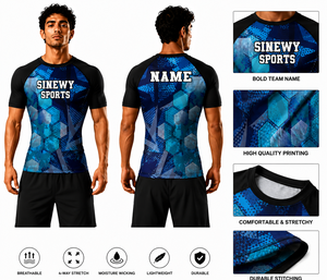 เสื้อรัดกล้ามเนื้อสำหรับชกมวยผู้ชาย SINEWY SPORTS แบบสั่งทำพิเศษ ระบายอากาศได้ดี แห้งเร็ว น้ำหนัก 220 กรัม ผลิตจากผ้าสแปนเด็กซ์/โพลีเอสเตอร์ ลายพิมพ์เรขาคณิตสีน้ำเงิน - Product Image 1