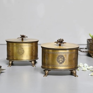Brass <b>Round</b> Ornamental Box Candy Tray Nuts Storage Platter for Dining Room Stainless Steel Metal <b>Table</b> Home Decor Contemporary - Product Image 4