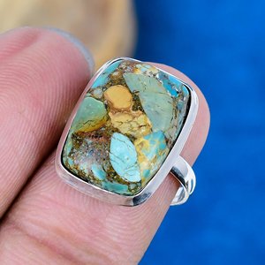 Bagues en argent sterling 925 avec pierres précieuses en turquoise naturelle de forme coussin - Product Image 3