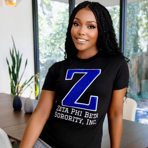 Camiseta de Chenilla Big Z Zeta, Ropa de la Hermandad Zeta Phi Beta, Camiseta de Algodón Premium, Ajuste Cómodo, Logotipo Bordado Brillante y Elegante - Product Image 2