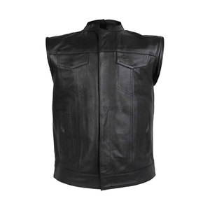 Gilet de motard en cuir PU pour homme, sans col, fermeture éclair, couleur unie, style automne, longueur standard - Product Image 1