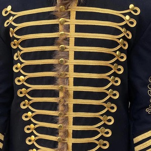 Veste Hussar noire en polyester pour homme avec broderie dorée, col mandarin, double boutonnage, manteau d'hiver formel - Product Image 6