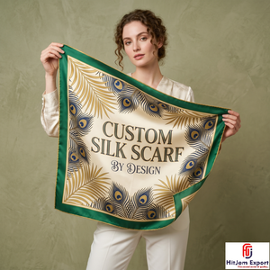 Foulard carré de luxe imprimé sur mesure effet soie, châle, fabricant de tissus textiles OEM ODM, fournisseur exportateur Europe - Product Image 1