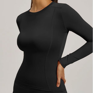 Women's Light Mint Long Sleeve Crew Neck Yoga <b>Top</b> Breathable Seamless Solid Color Spandex Polyester Fit Regular - Product Image 4