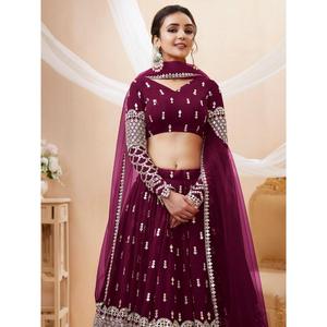 Bewitching Wine Sequins Georgette <b>Wedding</b> Wear Lehenga Choli - Product Image 4