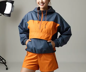 Women Windbreaker <b>Shorts</b> Sets Women Rain Zip-Up Hooded Wind Breaker <b>Short</b> Two Piece Set 100% Nylon Waterproof Suit Ladies - Product Image 1