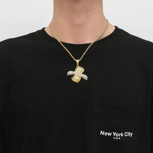 Hip Hop Dollar Pendant <b>Chain</b> Necklace <b>Ice</b> <b>Out</b> Cubic Zircon Money Sign Symbol Charm Gold Silver Bling Cuban Link Choker Mens - Product Image 2