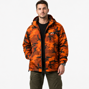 High Quality Men’s Custom Orange <b>Camo</b> Hooded Puffer Men's <b>Jackets</b> Lightweight Outdoor Streetwear Windproof Winter Coat Wholesale - Product Image 3