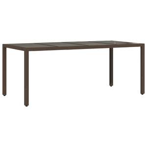 Table de jardin en rotin PE marron avec plateau en verre trempé et structure en acier thermolaqué, mobilier d'extérieur - Product Image 2