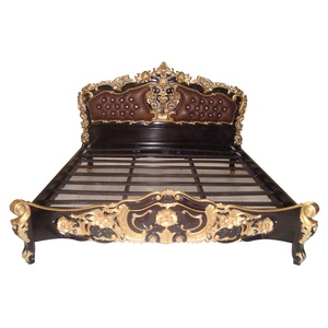 Pháp phong cách Rococo phòng ngủ thiết lập chần sợi vòng đầu giường trong da Tay Chạm Khắc trong rắn gỗ gụ gỗ được thiết kế cho Châu Âu nhà - Product Image 2