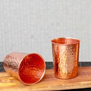 Hammered copper <b>glass</b> <b>set</b> pure copper <b>tumblers</b> for drinking water Ayurvedic health kitchen use - Product Image 1