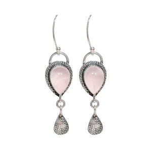 Pear Shape <b>Rose</b> <b>Quartz</b> Gemstone <b>Earrings</b> 925 Sterling Silver Vintage Style Handmade Jewelry Gift For Women - Product Image 2