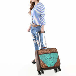Western Genuine Leather Suitcase With Spinner <b>Wheels</b> TSA Lock Classic Style Durable Travel Luggage Unisex - Product Image 2