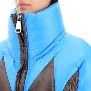 Color Blocked <b>Quilted</b> <b>Jacket</b> Women's Winter Stand Collar Zipper Closure Thick Polyester Wadding Solid <b>Pattern</b> - Product Image 5