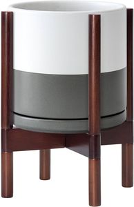 Minimalist Metal Flower <b>Pot</b> with Wooden Stand Glazed Finish for Indoor Plants - Product Image 3