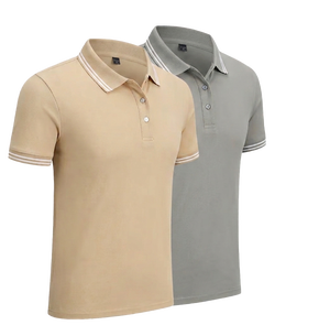 Polo en coton à manches courtes pour homme, couleur unie, respirant, tricoté, style décontracté, coupe classique, options beige et gris - Product Image 1