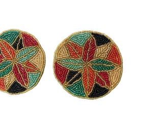 Posavasos bordados, posavasos con cuentas hechas a mano, posavasos con cuentas combinadas en rojo y blanco de la India - Product Image 4