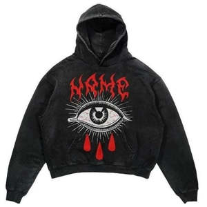 Sudadera con Capucha Personalizada Estilo High Street con Lavado Ácido para Hombre, con Parche de Gema de Corte Crudo, Bordado y Diseño de Transferencia Térmica - Product Image 5