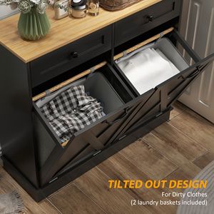 Mobiletto da Bagno Nero Ribaltabile con 2 Cestini Rimovibili e 2 Cassetti per Organizzazione del Cesto della Biancheria - Product Image 5