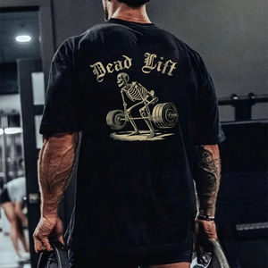 Camiseta de cuello redondo transpirable y cómoda con estampado de letras góticas para entrenamiento muscular de verano para hombre, top deportivo para exteriores - Product Image 1