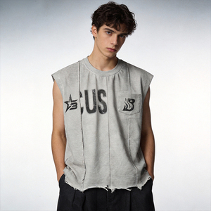 Camiseta de Manga Corta para Hombre, Estilo Streetwear, Lavada, con Paneles, Corte Holgado, 100% Algodón, Estampado Digital - Product Image 6