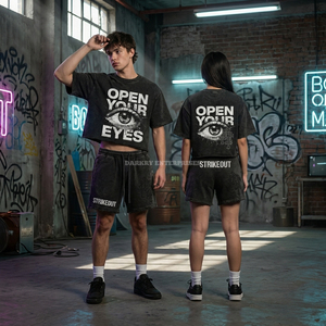 Ensemble de t-shirts en coton pour homme, col rond, imprimé graphique œil, streetwear, vêtements décontractés d'été - Product Image 3