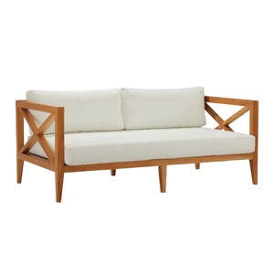 Sofá Moderno de Madera de Teca para Exteriores con Cojines Color Crema, Muebles de Jardín de 2 Plazas, Resistentes a la Intemperie, con Estructura Sólida - Product Image 1
