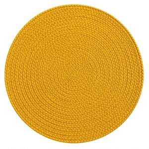 Mantel Individual Redondo Trenzado Amarillo, Color Sólido, Lavable, para Uso Doméstico, Estilo Simple - Product Image 4