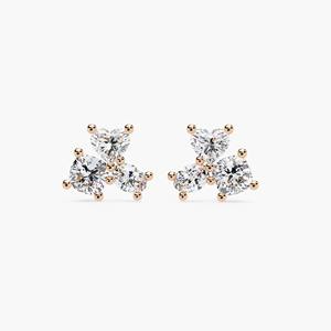 Pendientes Pequeños de Diamantes Cultivados en Laboratorio de 0.90 Ct, Diseño de Corazón Triple, Oro Sólido de 14K, Minimalistas, Certificados por IGI, Joyería Fina para Regalo y Fiesta - Product Image 5