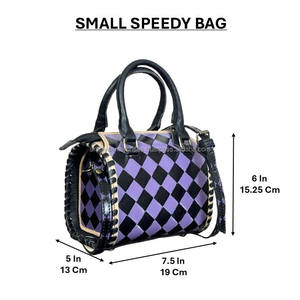 Bolsa de Viaje Pequeña de Cuero con Diseño a Cuadros Morado y Negro, Hecha a Mano, Estilo Moderno, Bandolera de Viaje Unisex, Novedad 2026 - Product Image 2