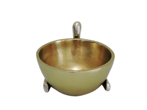 <b>Gold</b> Aluminum Double Bowl Candlestick Holder – Sculptural Human Figure <b>Statue</b> Centerpiece and Artistic Modern Tray Display - Product Image 1