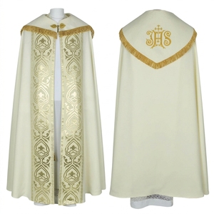 Chapelet liturgique d'église blanc gothique avec broderie dorée métallique et franges - Product Image 1