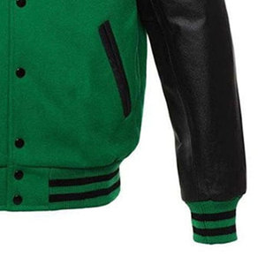 <b>Men's</b> Genuine Leather Eco-Friendly Waterproof Windproof Thick Winter Varsity <b>Jacket</b> <b>Long</b> Sleeve Front Logo Button - Product Image 3