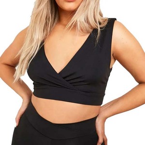 <b>Black</b> Wrap Front Sports Bra Cropped V Neck Sleeveless Activewear <b>Top</b> - Product Image 5