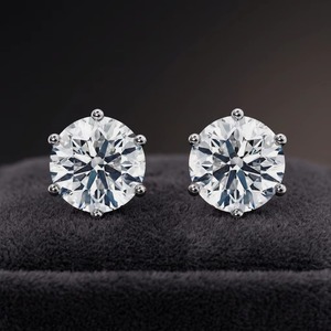 Boucles d'oreilles clous en or blanc avec diamants ronds brillants, bijoux de luxe de créateur, cadeau de mariage pour femme - Product Image 2