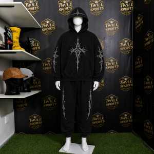 Sweat à capuche décontracté en molleton de coton pour homme avec motif géométrique, poche avant, finition délavée à l'acide, coupe classique - Product Image 5