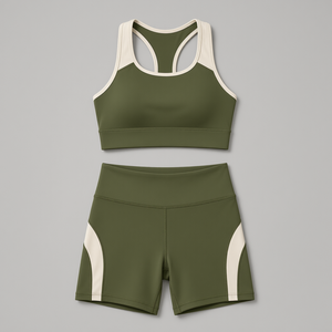 Women's <b>Racerback</b> Sports <b>Bra</b> High Waist Shorts Set Seamless Solid Green Yoga Activewear 2 Piece - Product Image 1
