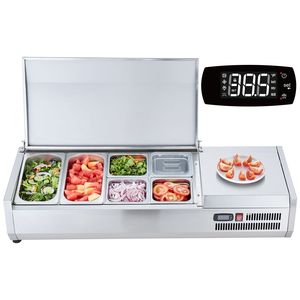 Stazione di Preparazione Condimenti Elettrica da Banco 135 W, 2 Vasche da 2 1/3, 4 Vasche da 4 1/6, Dispositivo Refrigerato in Acciaio Inox 304 - Product Image 1