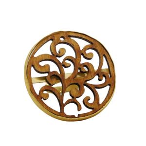 Trending-Anillo de madera de latón para niñas y mujeres, diseño a la moda, hecho a mano, chapado en oro, acabado mate, circular - Product Image 1