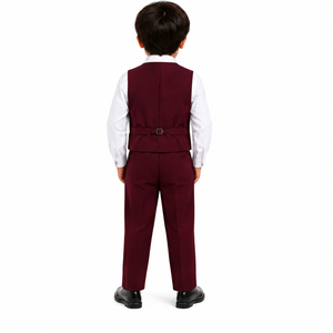 Ensemble uniforme scolaire 4 pièces pour garçons, tenue scolaire pour enfants avec chemise habillée, gilet boutonné à col en V, cravate et pantalon assorti - Product Image 6