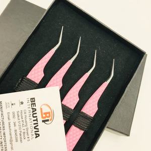 แหนบต่อขนตาสแตนเลสเคลือบผงสีชมพูสำหรับเด็กแบบมืออาชีพแหนบแยกแบบใช้มือปลายแหลม - Product Image 2