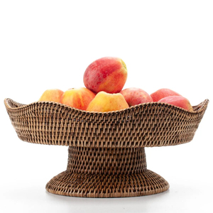 Vietnam Handmade Handwoven Rattan Fruit Bowl Round Wicker Serving Tray Natural Boho <b>Table</b> Centerpiece Decor Supplier - Product Image 1